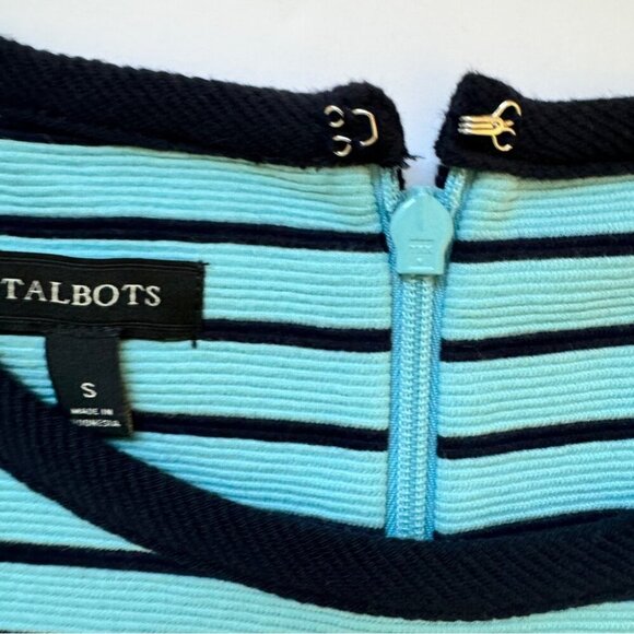 Talbots Dress Aqua Navy Blue Strpied Ribbed Knit A Line Flared Full Zip Sz S - Picture 13 of 15